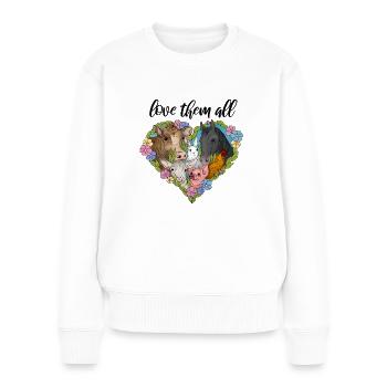 Tiere und Blumenherz - Frauen Premium Bio Pullover - Weiß - Vorne - Julia (174cm)