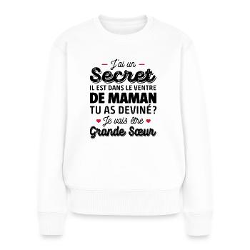 j ai un secret - je vais être grande sœur - Pull Premium bio Femme - blanc - Devant - Julia (174cm)
