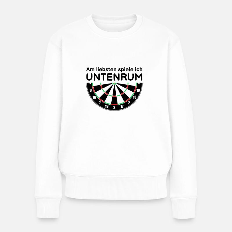 Dart Spruch Am liebsten spiele ich untenrum - Frauen Premium Bio Pullover - Weiß