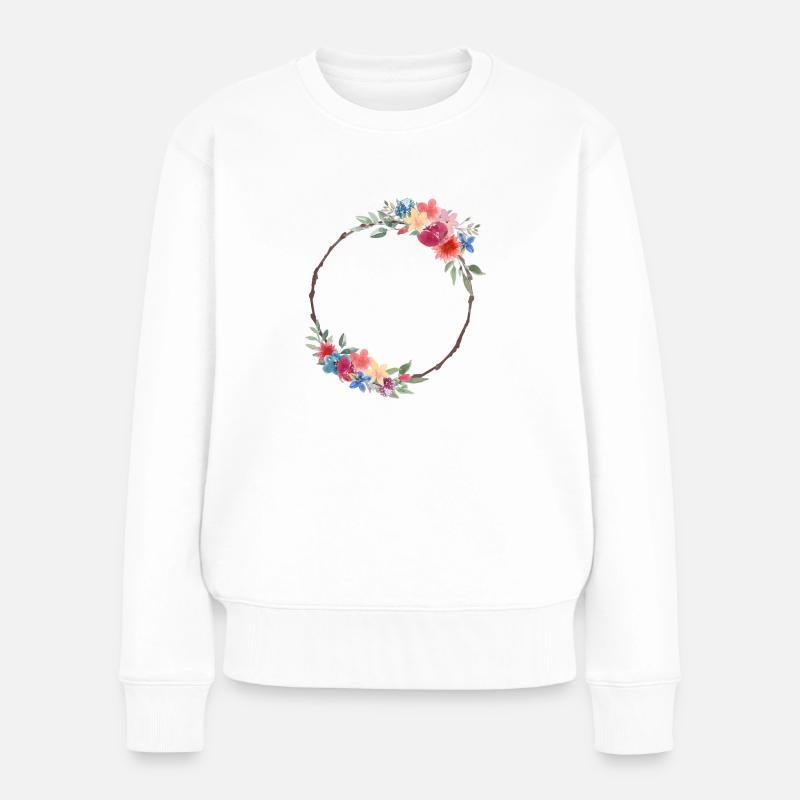 Couronne de fleurs rustique personnalisable - Pull Premium bio Femme - blanc