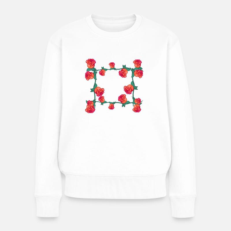 rote pflanzen linie blume rose rechteck blumen - Frauen Premium Bio Pullover - Weiß