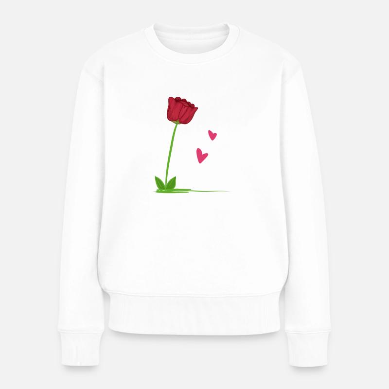 rote rose pflanze blume herzen - Frauen Premium Bio Pullover - Weiß