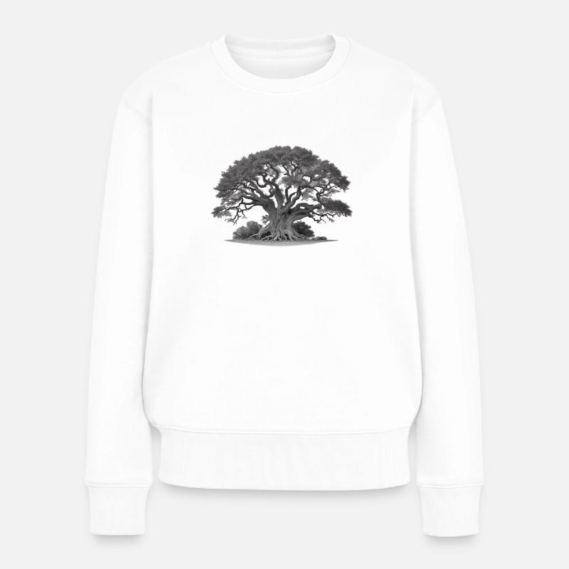 Alter Baum Eiche mit Wurzeln und vielen Ästen - Frauen Premium Bio Pullover - Weiß