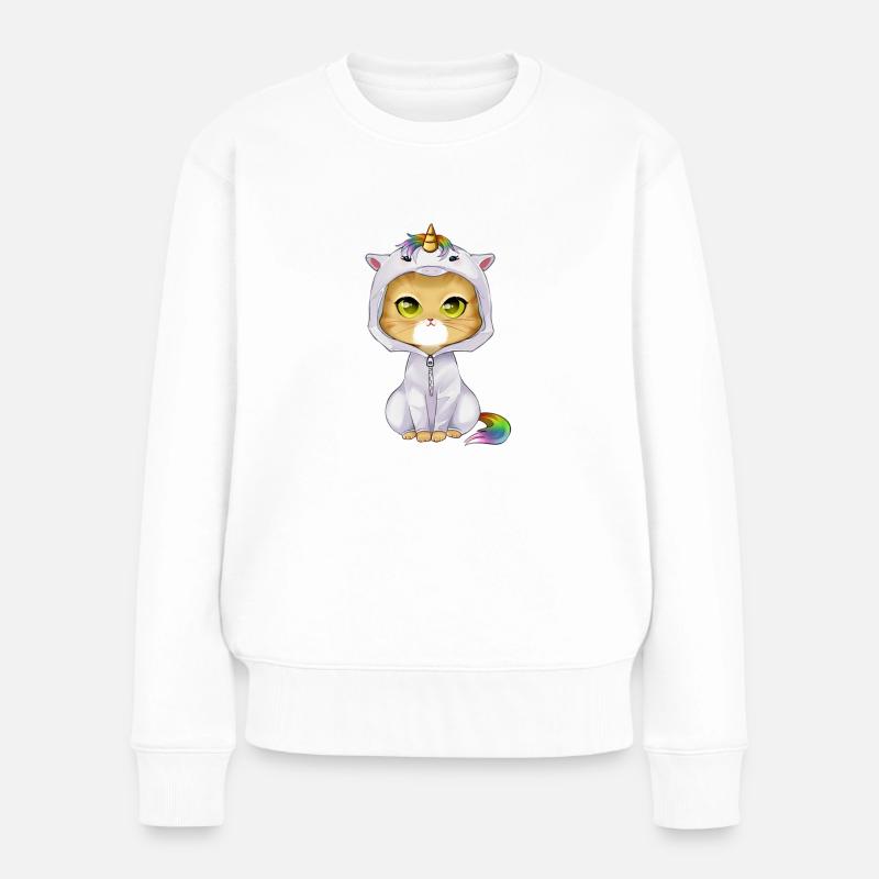 Caticorn - süße niedliche Katze in Einhorn Kostüm - Frauen Premium Bio Pullover - Weiß