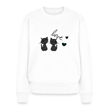 Katzen liebe Tiere süß Haustier herzen grau - Frauen Premium Bio Pullover - Weiß - Vorne - Julia (174cm)