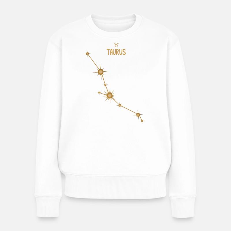 Taureau, signe du zodiaque, constellation d’étoiles, tons dorés - Pull Premium bio Femme - blanc
