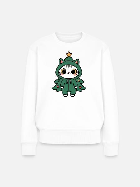 Kätzchen Tannenbaum Kostüm - Frauen Premium Bio Pullover - Weiß