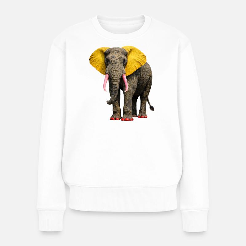 Elefanten Diva: Pop Art Design mit bunten Akzenten - Frauen Premium Bio Pullover - Weiß