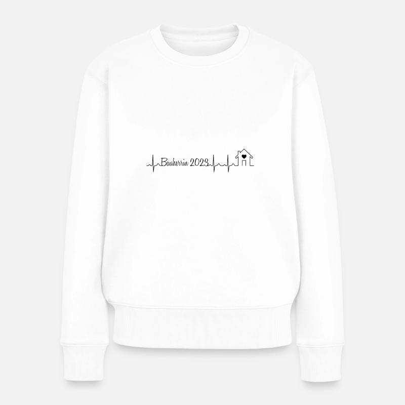 Bauherr Bauherrin Herzschlag Hausbau Baustelle - Frauen Premium Bio Pullover - Weiß