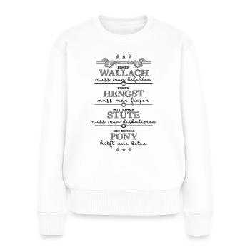 Pferdekunde für Anfänger - schwarz - Frauen Premium Bio Pullover - Weiß - Vorne - Julia (174cm)