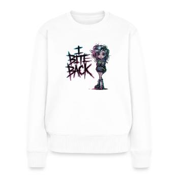 Rebellisches Gothic Girl – I Bite Back - Frauen Premium Bio Pullover - Weiß - Vorne - Julia (174cm)