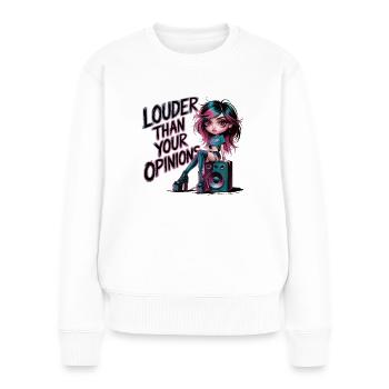 Volume instead of discussions - bass over bullshit - Women's Premium Organic Jumper - white - Front - Julia (174cm)
