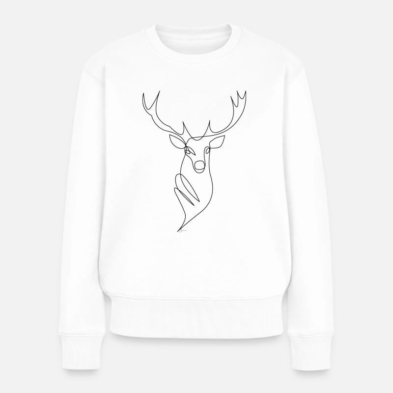 one line drawing Hirsch - Frauen Premium Bio Pullover - Weiß