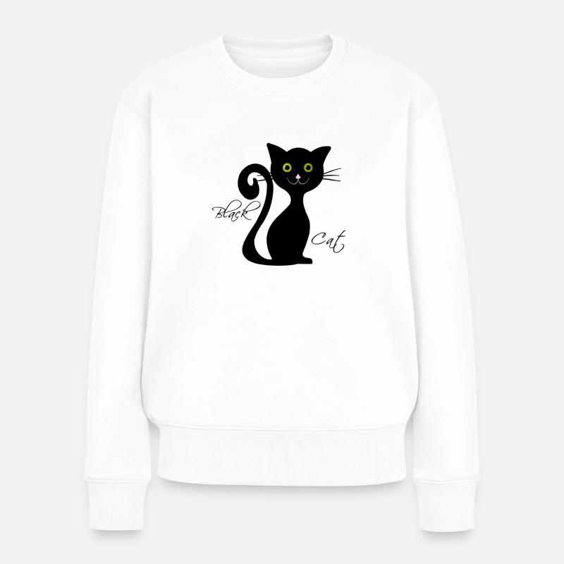 Schwarze Katze - Frauen Premium Bio Pullover - Weiß