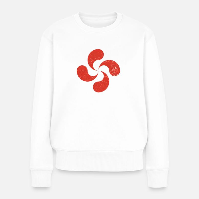 Beunruhigter Grunge redete baskisches Kreuz Lauburu an - Frauen Premium Bio Pullover - Weiß