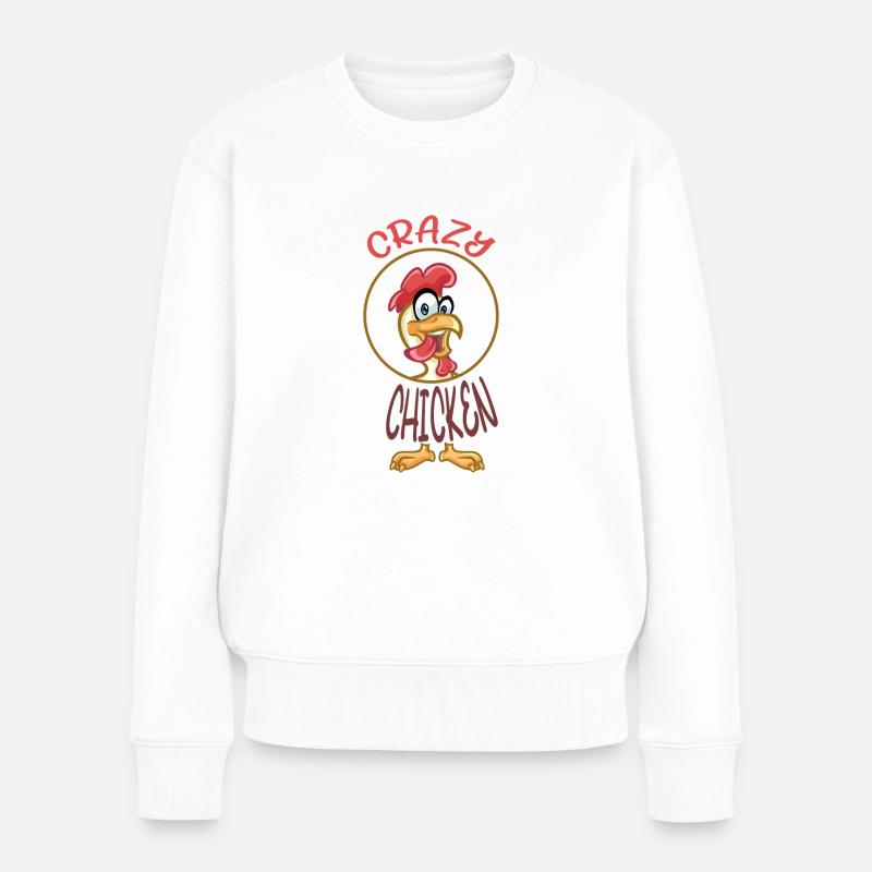 verrücktes Huhn, crazy chicken - Frauen Premium Bio Pullover - Weiß