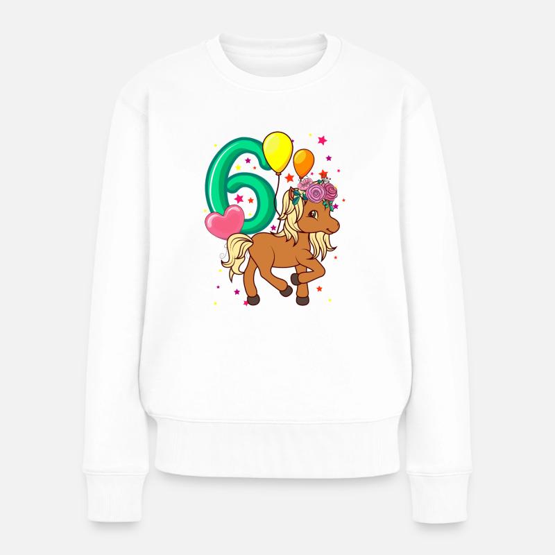 Kinder Geburtstagsshirt Pferd 6 Geburtstag Mädchen - Frauen Premium Bio Pullover - Weiß