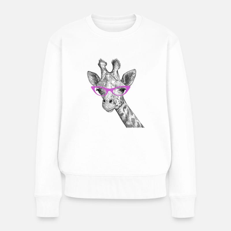 Giraffe Afrika Brille Lustig - Frauen Premium Bio Pullover - Weiß