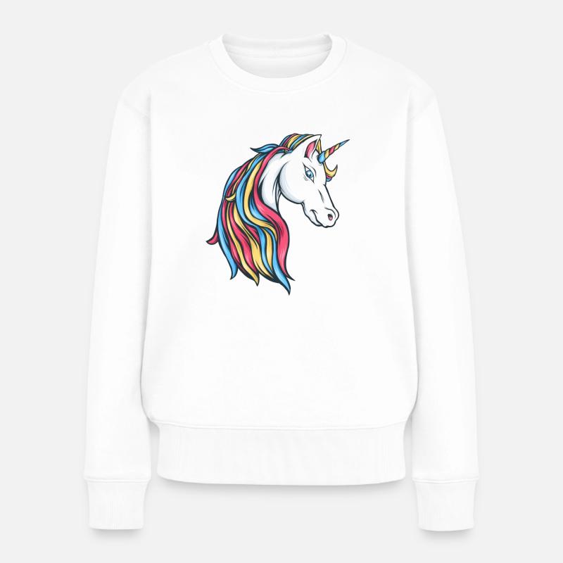 Regenbogen Einhorn Unicorn Rainbow bunte Einhörner - Frauen Premium Bio Pullover - Weiß