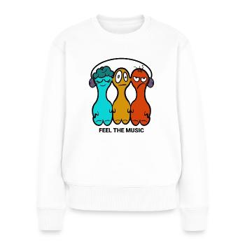 Les émotions dans le rythme - Pull Premium bio Femme - blanc - Devant - Julia (174cm)
