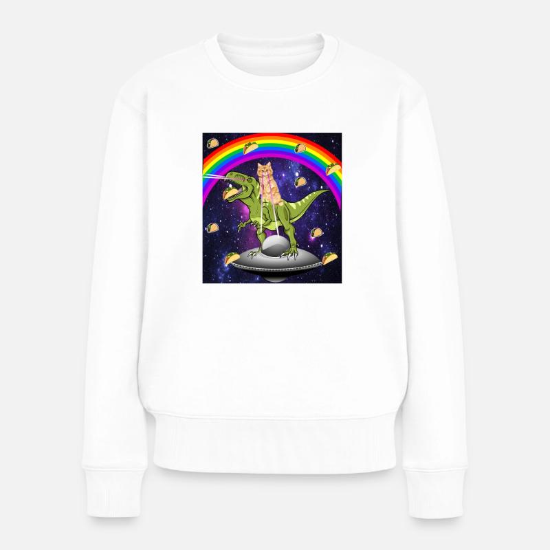 Kitty Rainbow Laser Eye T Rex Riding Space Cat - Pull Premium bio Femme - blanc
