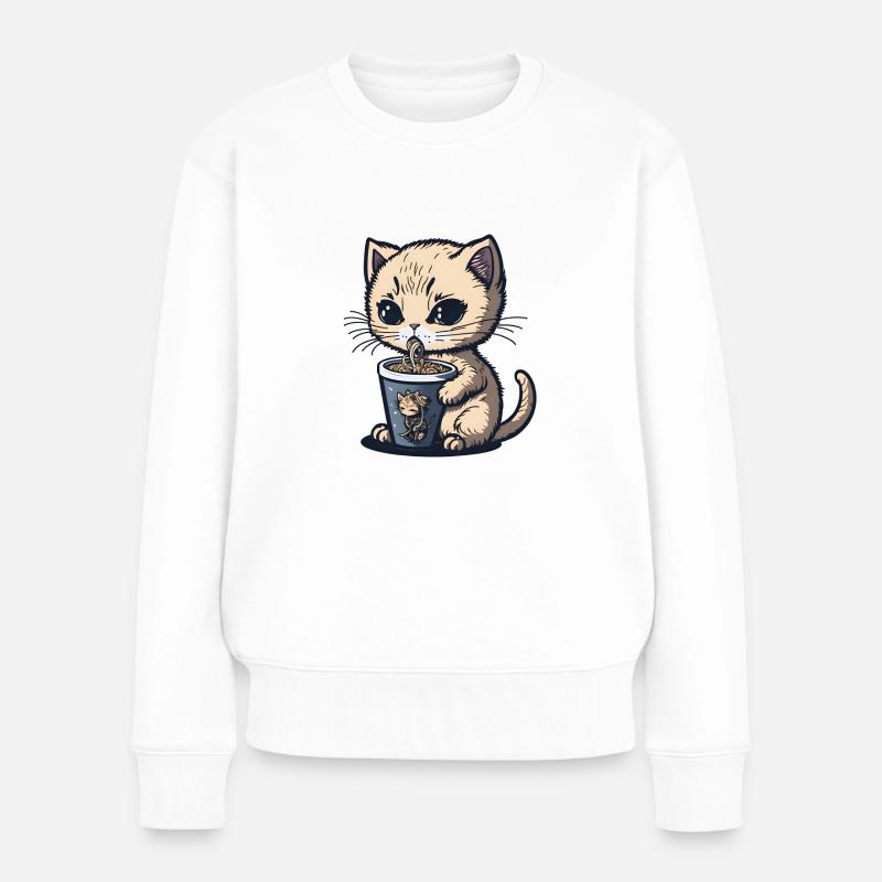 Kawaii Kätzchen essen Ramen - Frauen Premium Bio Pullover - Weiß