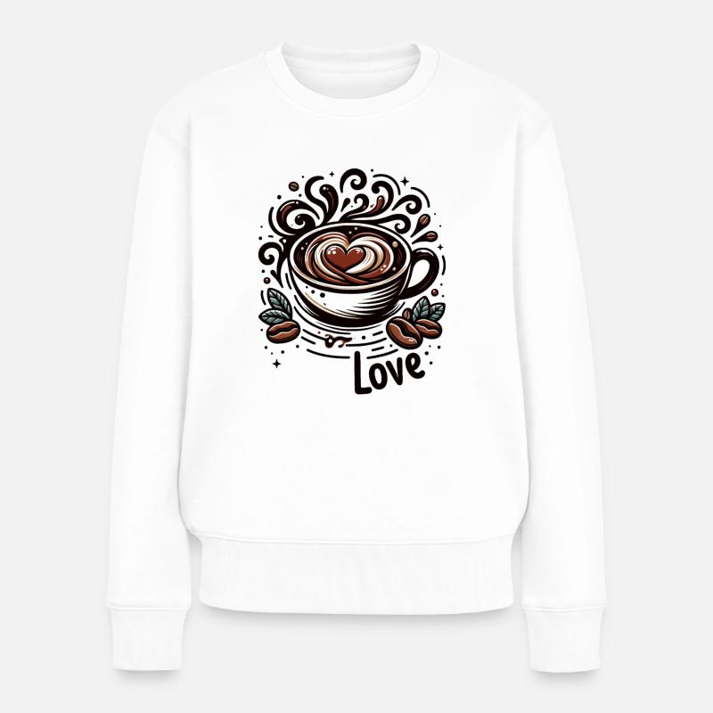 Kaffeeliebe - Frauen Premium Bio Pullover - Weiß