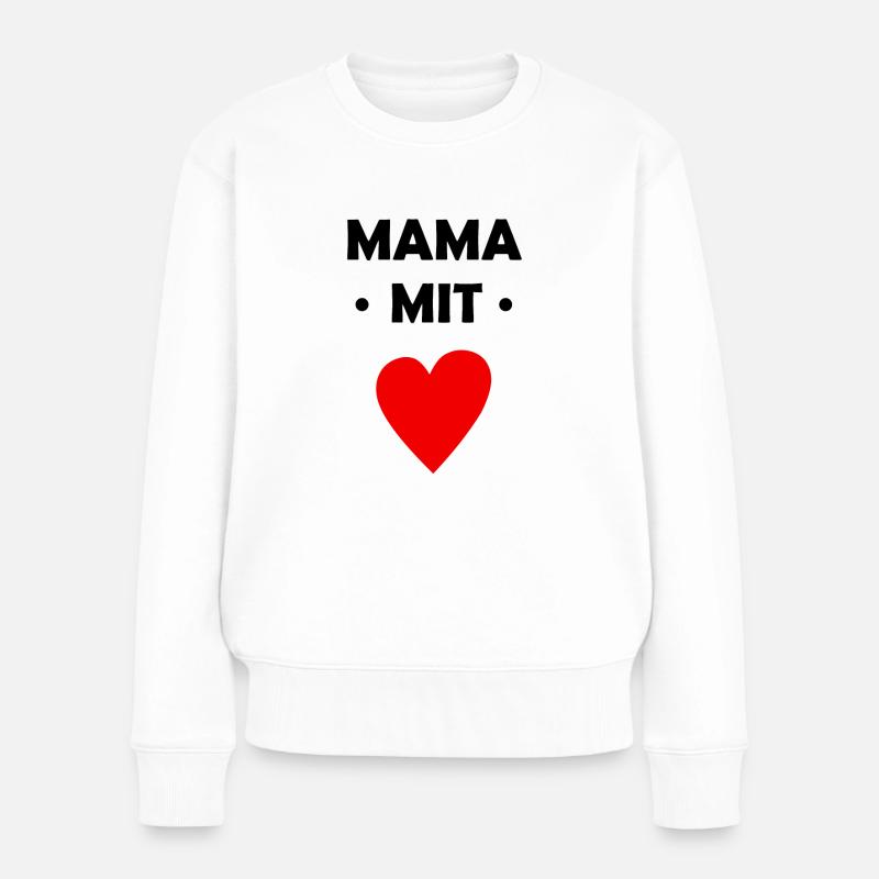Mama mit Herz - Frauen Premium Bio Pullover - Weiß