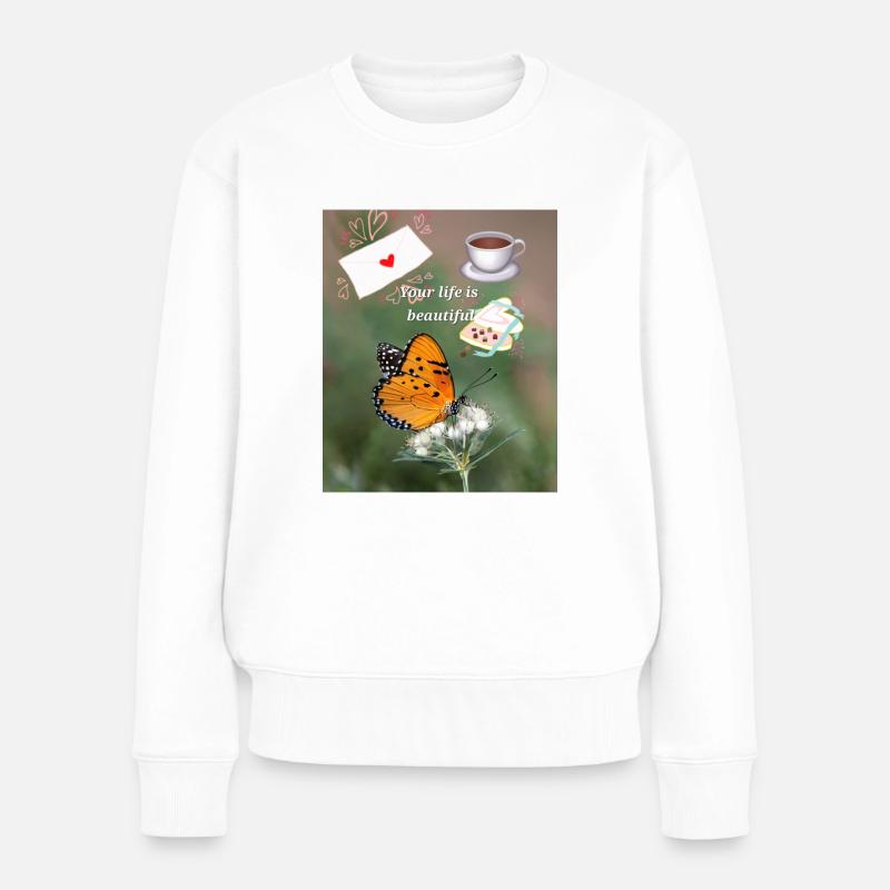 Schönes 💕 Leben - Frauen Premium Bio Pullover - Weiß