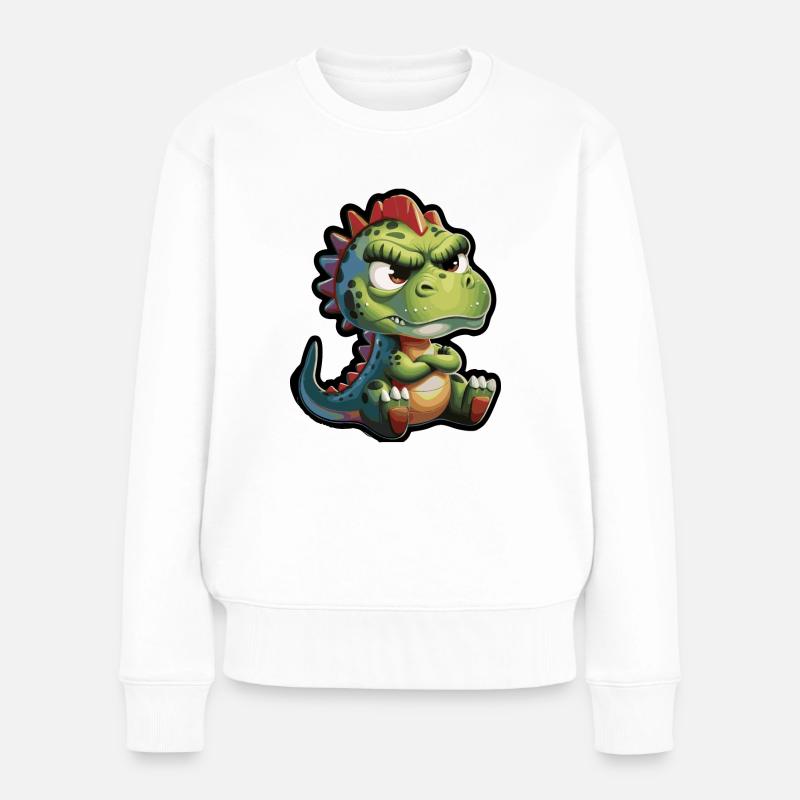 Grumpy Dino – Motif de dessin animé amusant - Pull Premium bio Femme - blanc