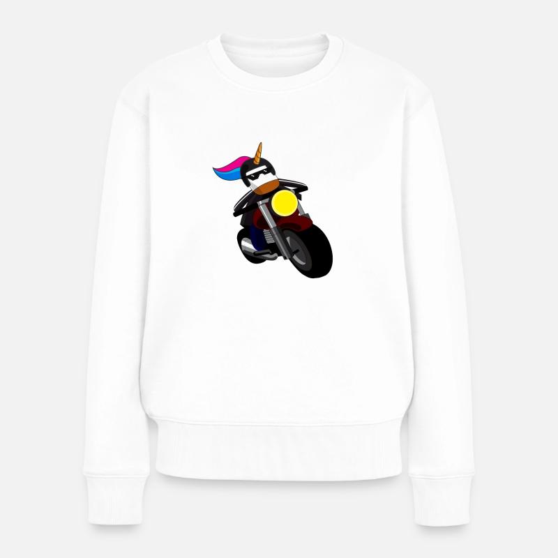 Einhorn Motorradfahrer. - Frauen Premium Bio Pullover - Weiß