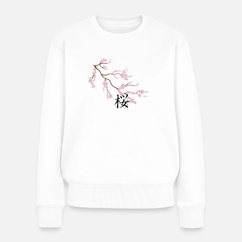 fleurs d'arbre sakura avec kanji - Pull Premium bio Femme - blanc