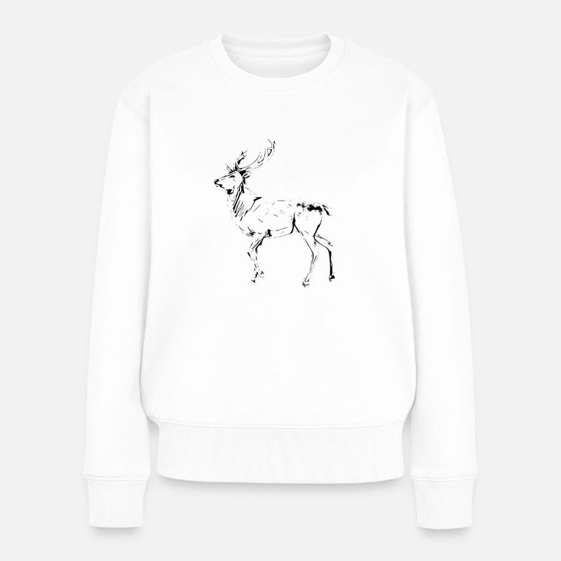 Hirsch - Frauen Premium Bio Pullover - Weiß