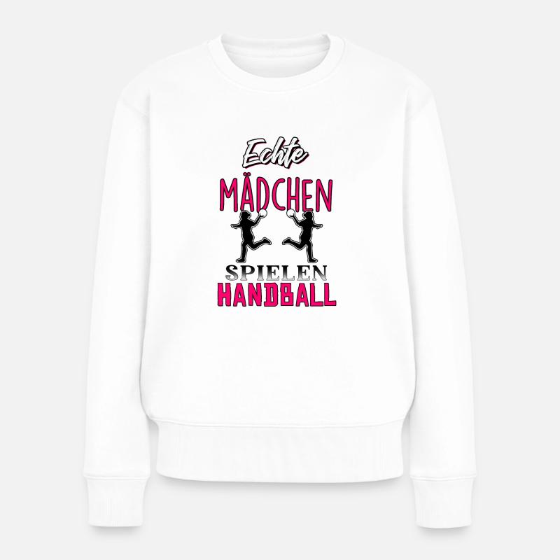 Echte Mädchen spielen Handball - Frauen Premium Bio Pullover - Weiß