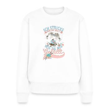 Ich stricke mir die Welt die mir gefällt - Frauen Premium Bio Pullover - Weiß - Vorne - Julia (174cm)