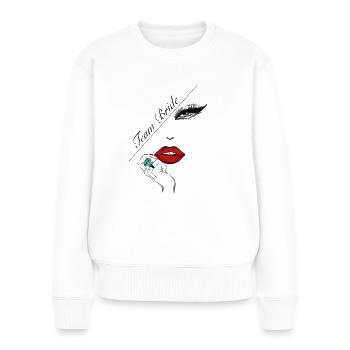 Polterabend Team Bride | Jungesellinnenabschied - Frauen Premium Bio Pullover - Weiß - Vorne - Julia (174cm)