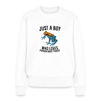 Juste un garçon qui aime les grenouilles flèches empoisonnées - Pull Premium bio Femme - blanc - Devant - Julia (174cm)