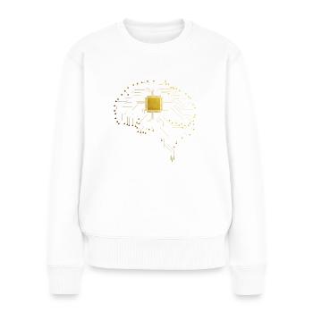 CPU cerveau ordinateur nerd geek informaticien - Pull Premium bio Femme - blanc - Devant - Julia (174cm)