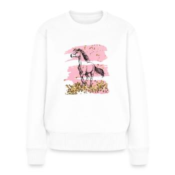 Pferd Gold rosa Glitzer - Frauen Premium Bio Pullover - Weiß - Vorne - Julia (174cm)