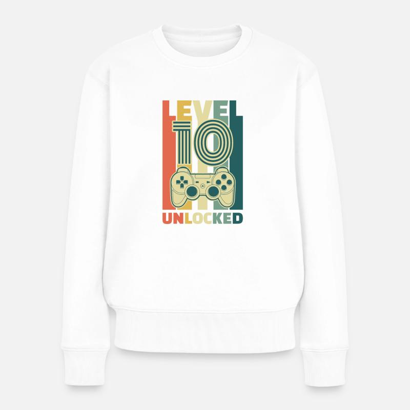 10. Geburtstag Level Gaming Gamer Zocken Geschenk - Frauen Premium Bio Pullover - Weiß