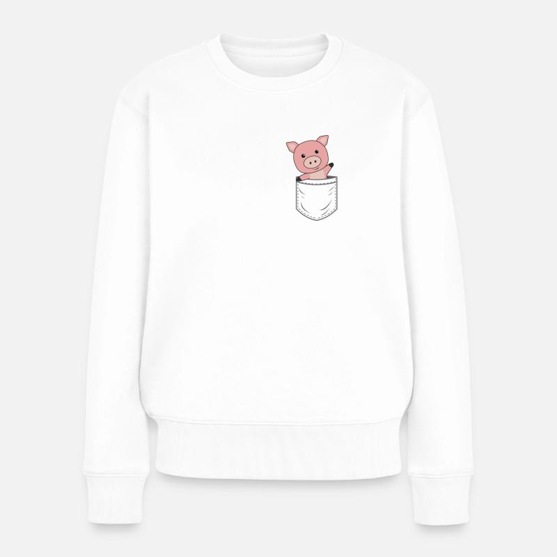 Schwein Ferkel Bauernhof süße Tiere Brusttasche - Frauen Premium Bio Pullover - Weiß