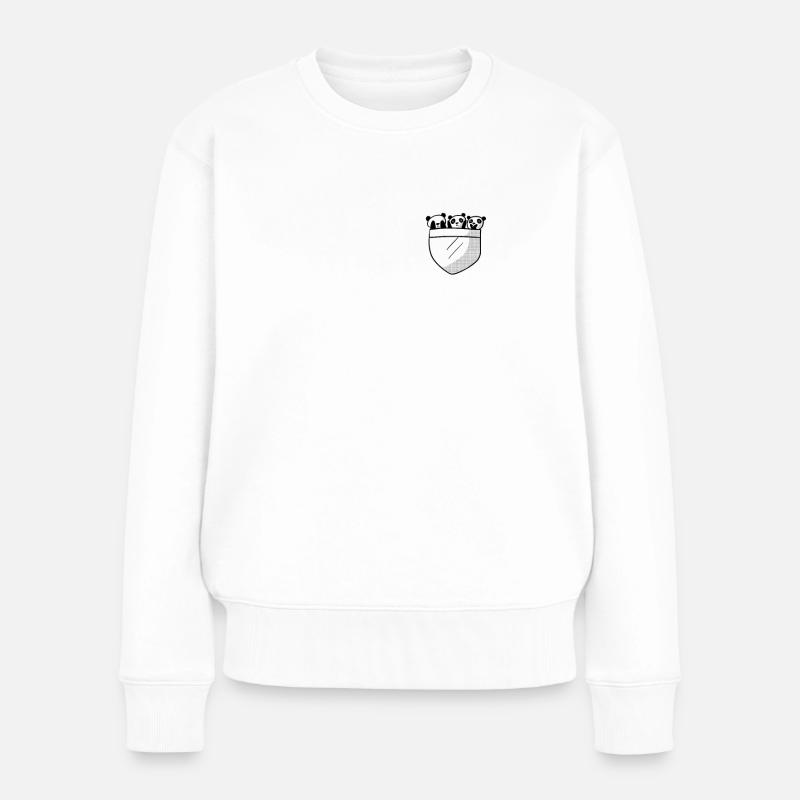 Drei Pandas in Brusttasche Lustig Geschenk Kinder - Frauen Premium Bio Pullover - Weiß