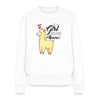 Just a Girl who loves Alpacas Alpaca Damen Frauen - Frauen Premium Bio Pullover - Weiß - Vorne - Julia (174cm)