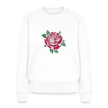 Rosen-Motiv Rote Rose Blumen Valentinstag - Frauen Premium Bio Pullover - Weiß - Vorne - Julia (174cm)
