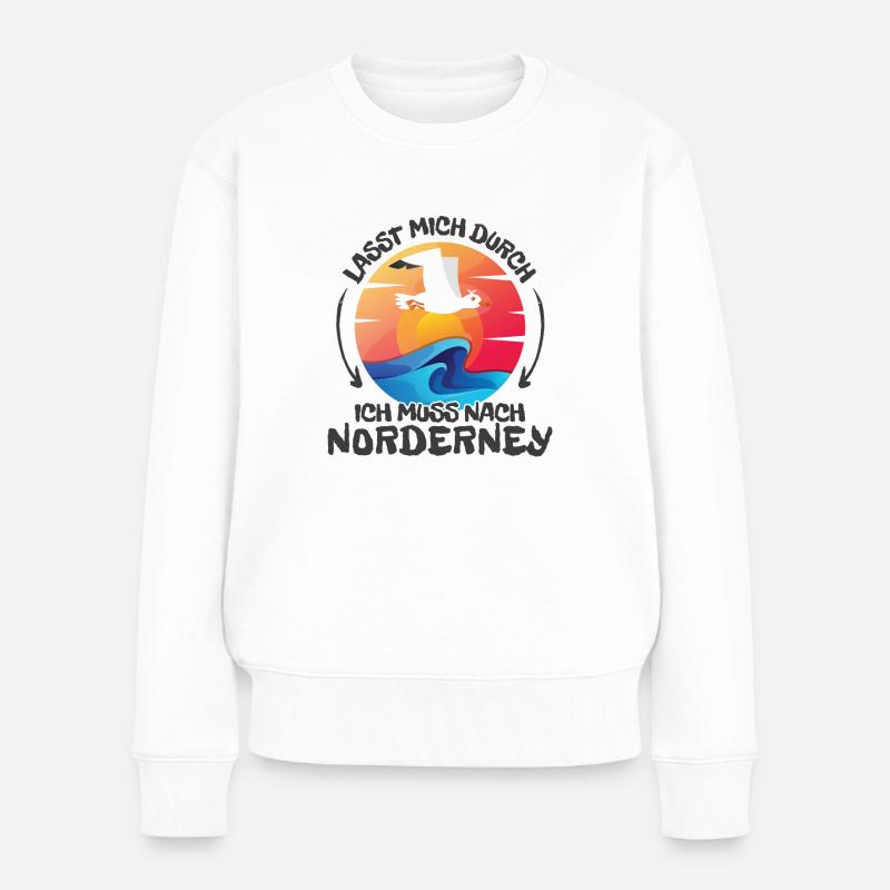 Lasst mich durch nach Norderney Möwe Sonne Strand - Frauen Premium Bio Pullover - Weiß
