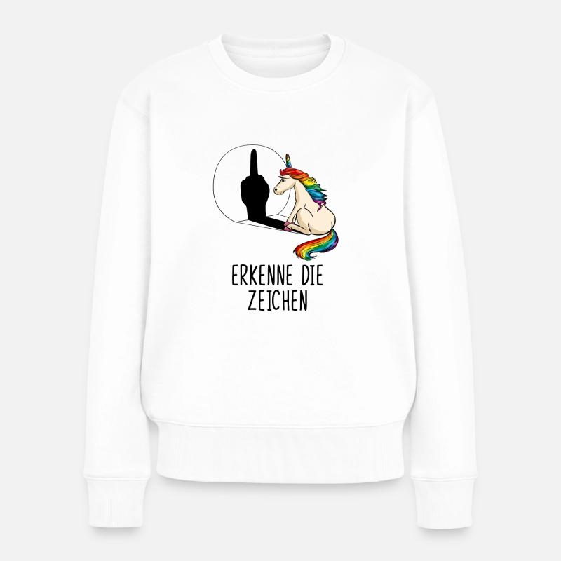 Erkenne die Zeichen Einhorn Mittelfinger Schatten - Frauen Premium Bio Pullover - Weiß