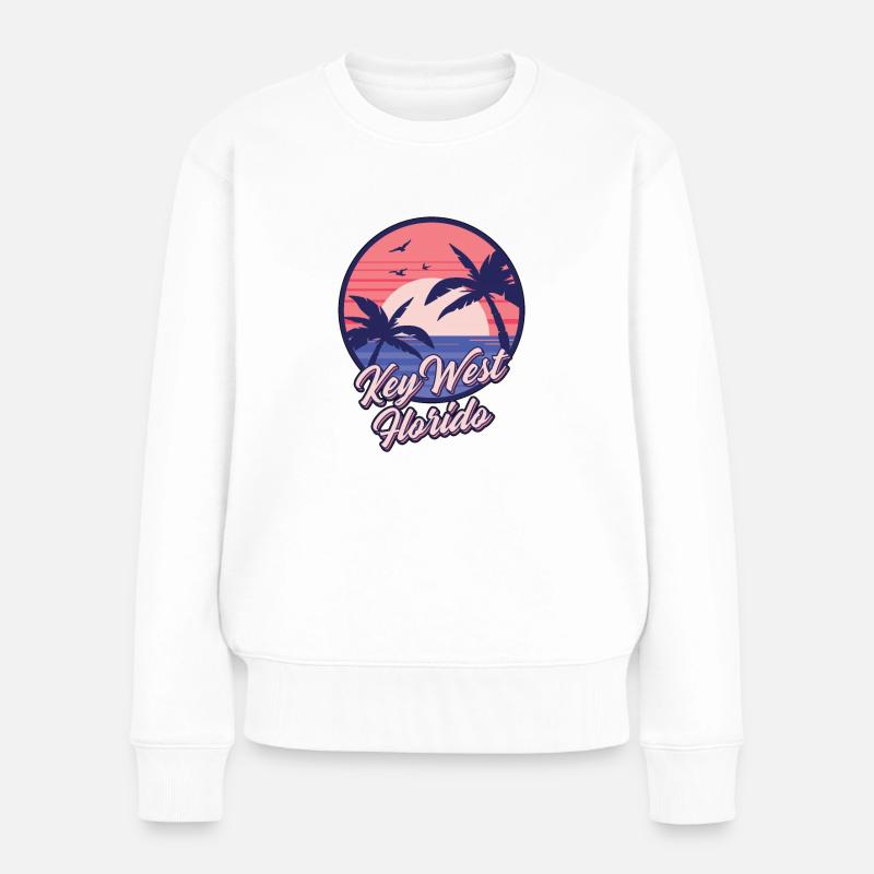 Key West Florida Sunset Beach Sommer Seawaves - Frauen Premium Bio Pullover - Weiß
