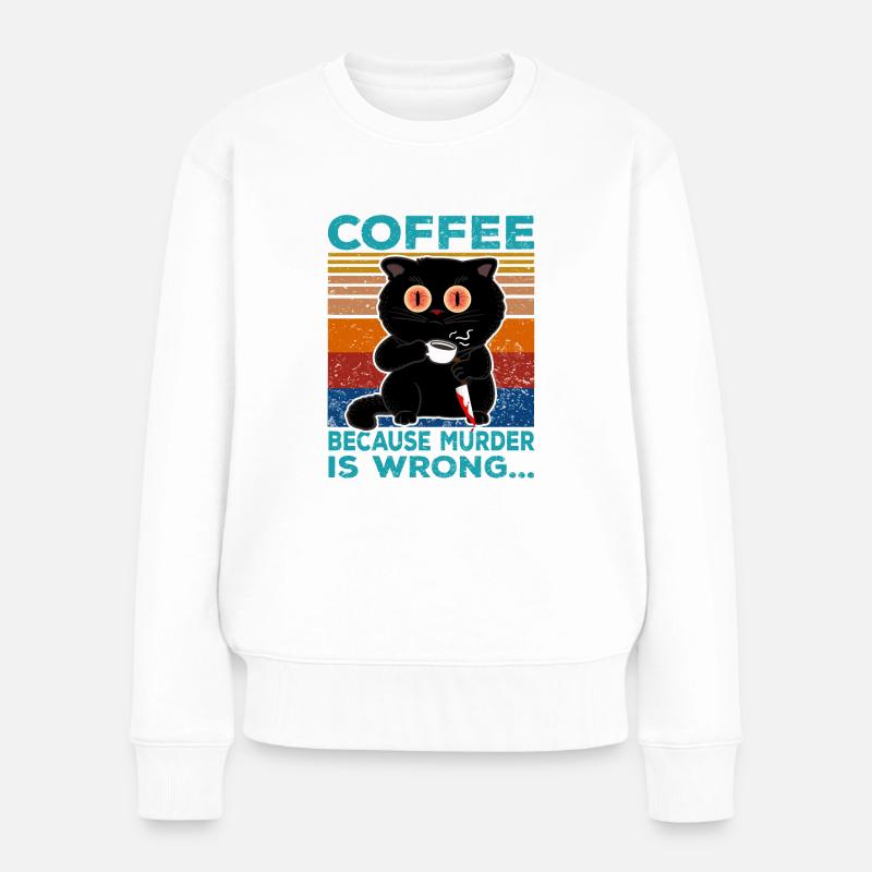 Kaffee Katze lustig Kaffee Espresso Witz Katzen - Frauen Premium Bio Pullover - Weiß