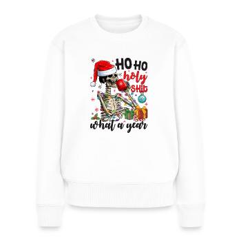 Ho Ho Holy What A Year Skeleton Drinking Coffee - Frauen Premium Bio Pullover - Weiß - Vorne - Julia (174cm)