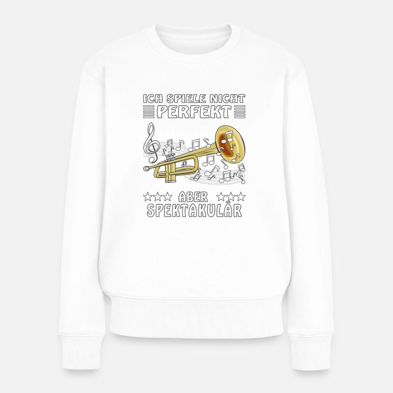TROMPETE ICH SPIELE NICHT PERFEKT ABER SPEKTAK - Frauen Premium Bio Pullover - Weiß